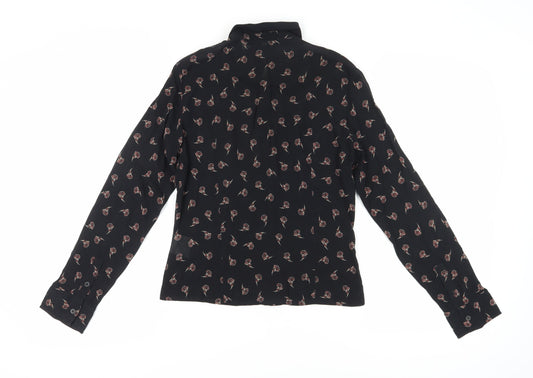 Karen Millen Women's Black Floral Button-Up Shirt, Size 14