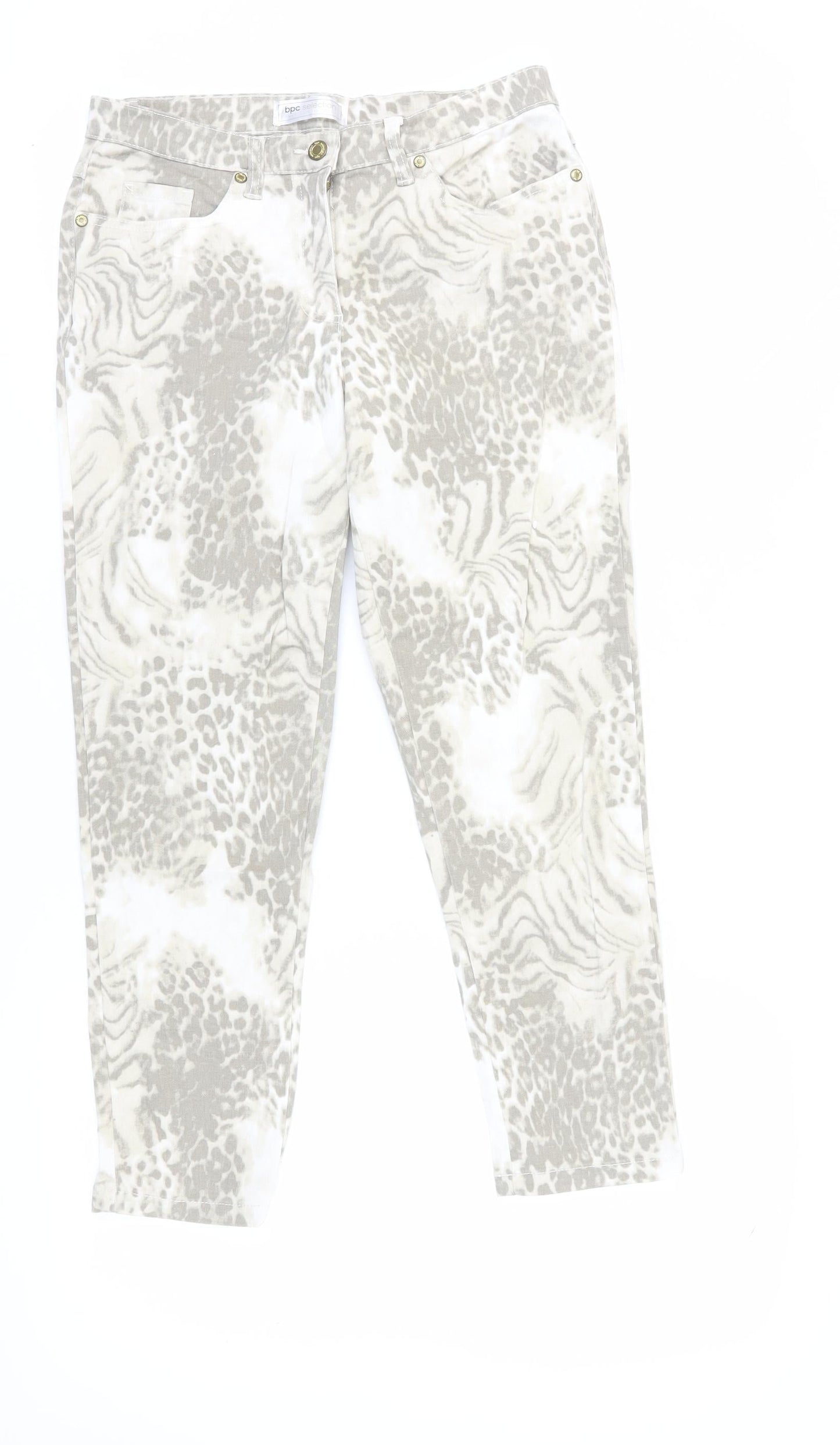 bpc Selection Women's Beige Animal Print Cropped Jeans Size 12