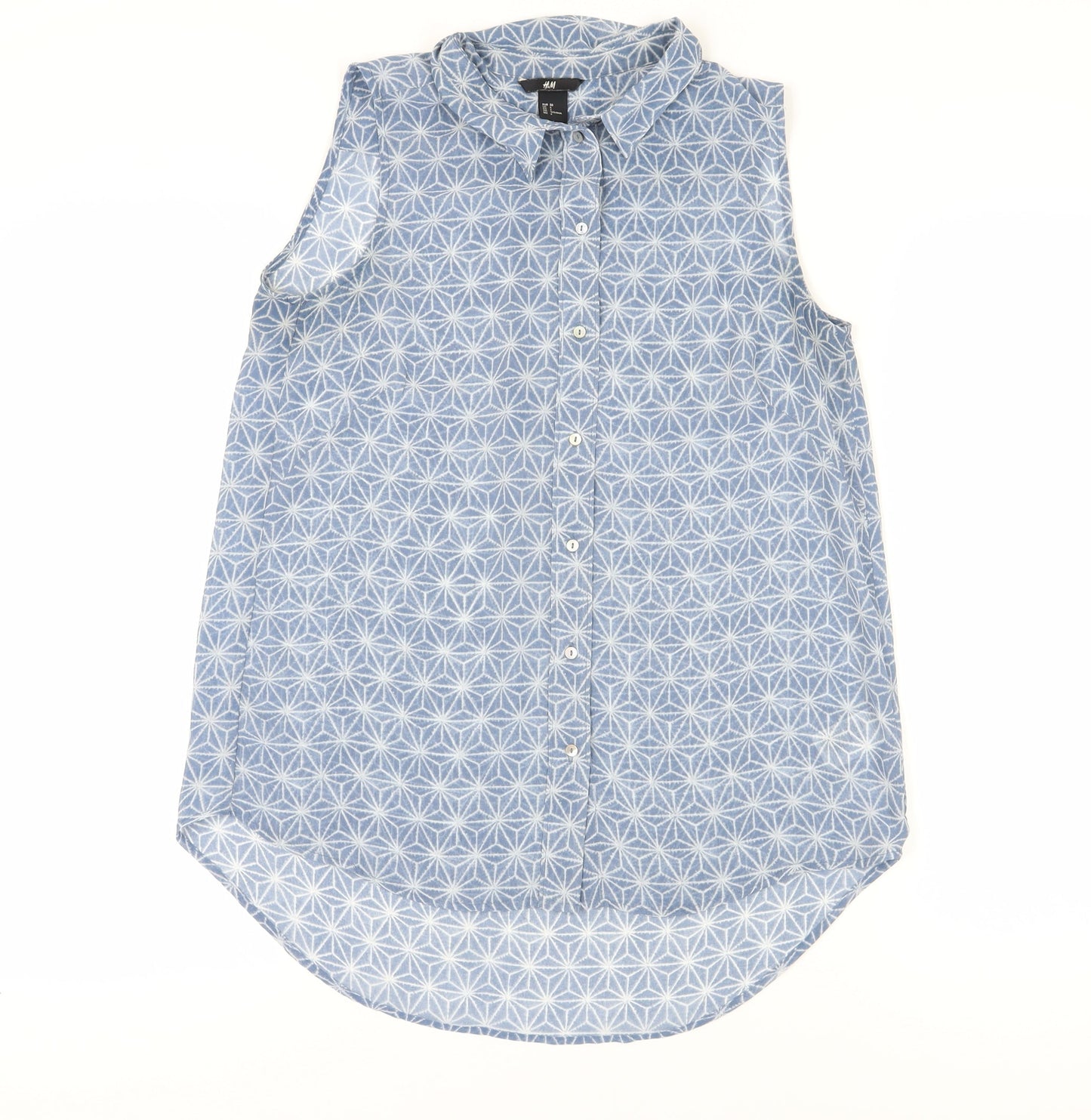 H&M Women's Blue Sleeveless Button-Up Top, Size 8