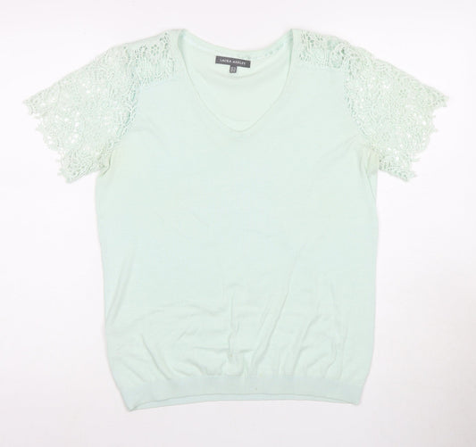 Laura Ashley Women's Green Crochet V-Neck Top Size 12