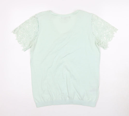 Laura Ashley Women's Green Crochet V-Neck Top Size 12