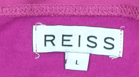 Reiss Women's Pink V-Neck T-Shirt, Size L, Button Accent