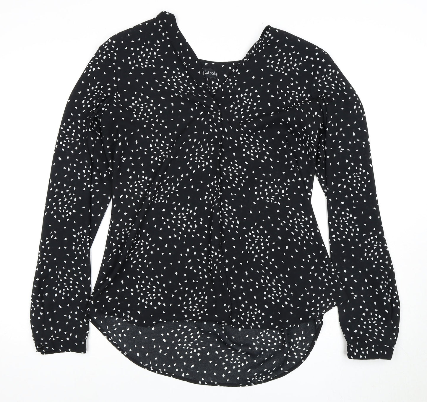 Long Tall Sally Women's Black Print V-Neck Blouse Size 14