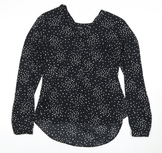 Long Tall Sally Women's Black Print V-Neck Blouse Size 14
