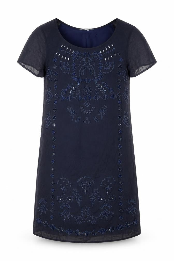 Front view of RJR.John Rocha Blue Embroidered Shift Dress, size 10