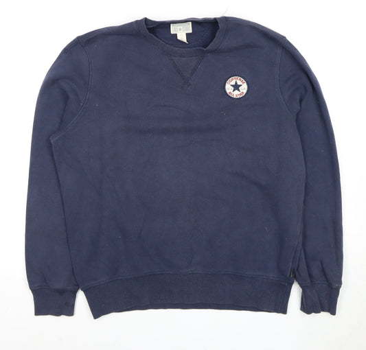 Converse Men's Blue Crew Neck Logo Sweatshirt M
