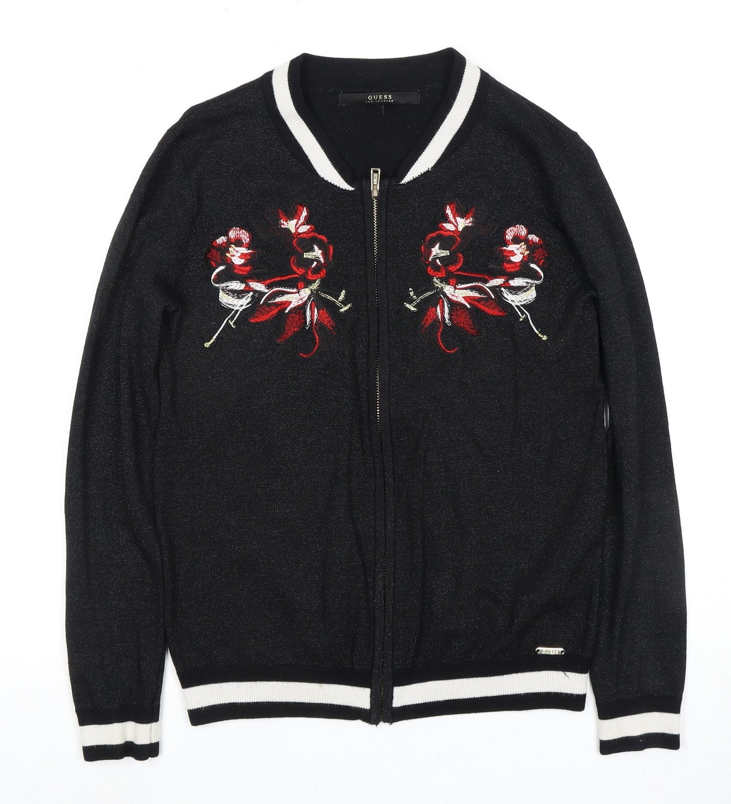 Guess Women's Black Full Zip Floral Jumper S