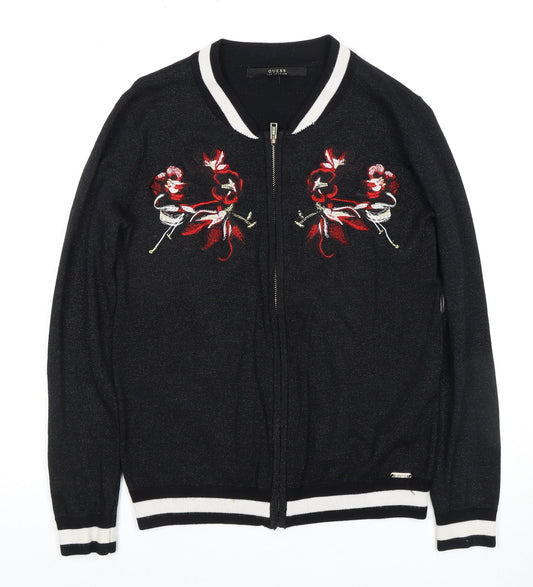Guess Women's Black Full Zip Floral Jumper S