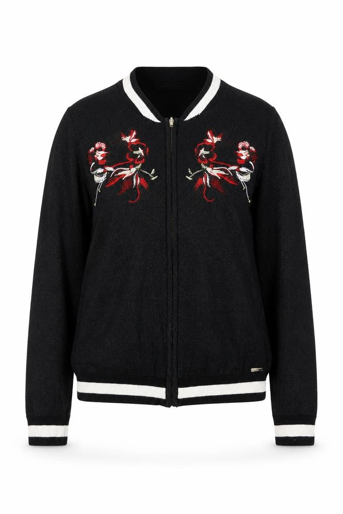 Guess Women's Black Full Zip Floral Jumper S