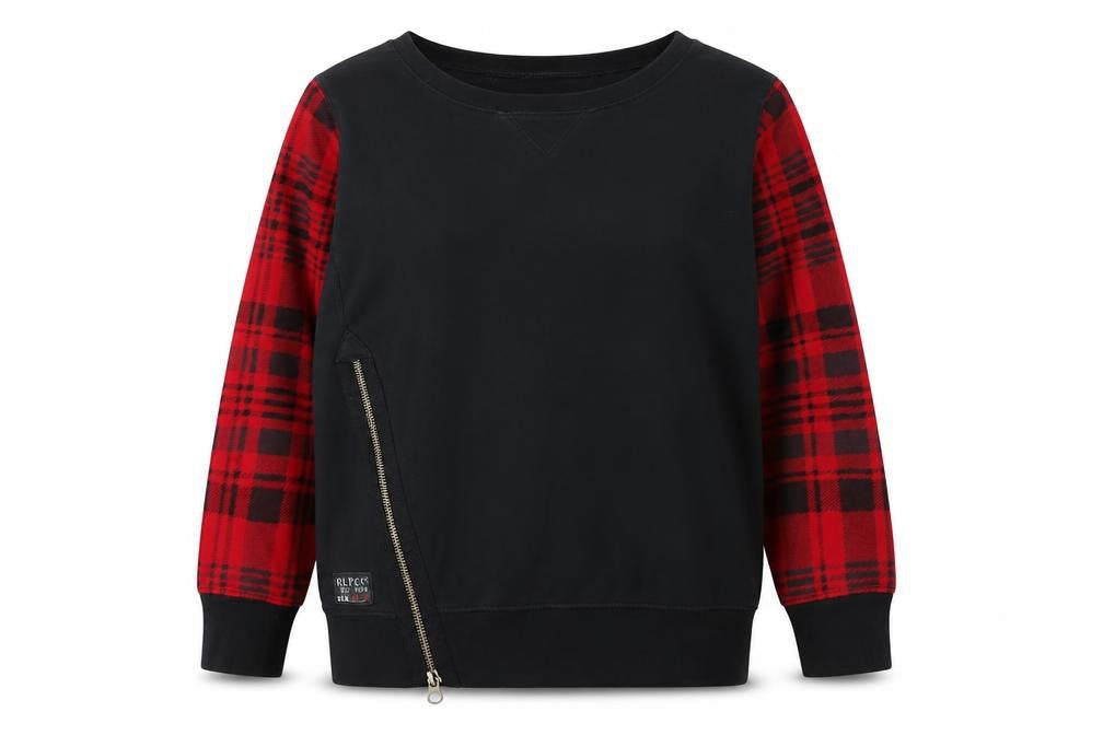 Front view of Polo Ralph Lauren girls’ black pullover sweater m plaid accents