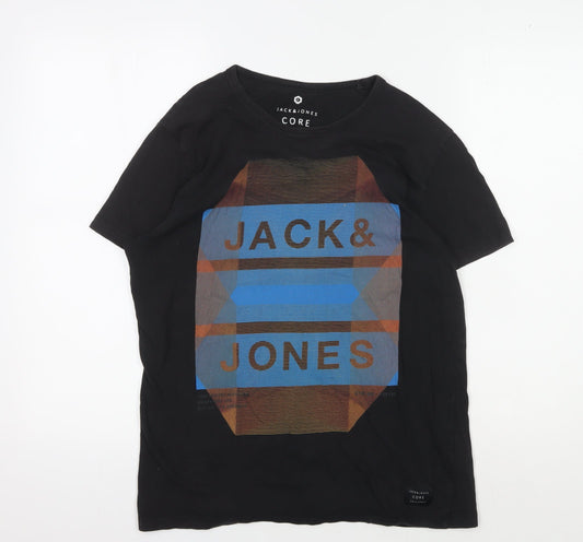 Jack & Jones Men's Black Graphic Print T-Shirt, Medium