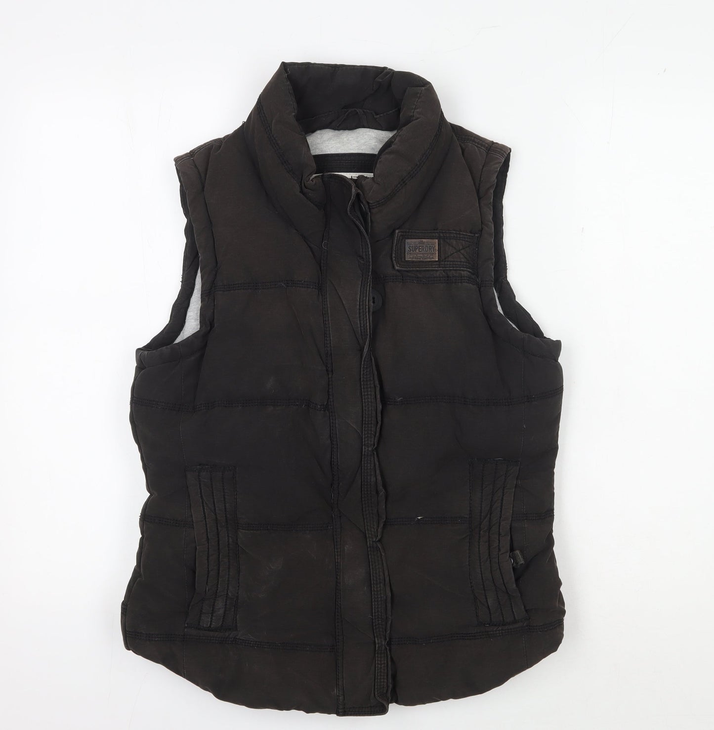 Superdry Women's Black Waistcoat Medium Lined Zip Casual