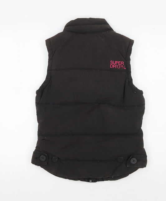 Superdry Women's Black Waistcoat Medium Lined Zip Casual