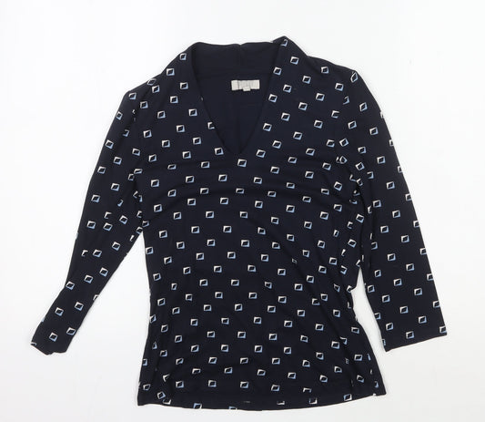 Hobbs Women's Black Geometric XS V-Neck Blouse