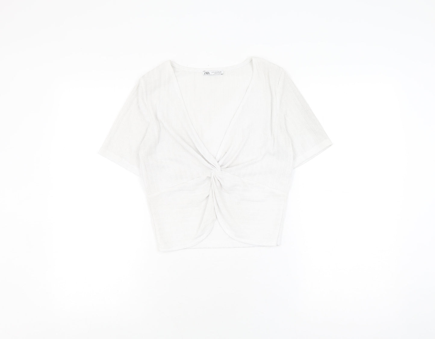 Zara Women’s White Wrap Blouse, M, V-Neck Casual Knit