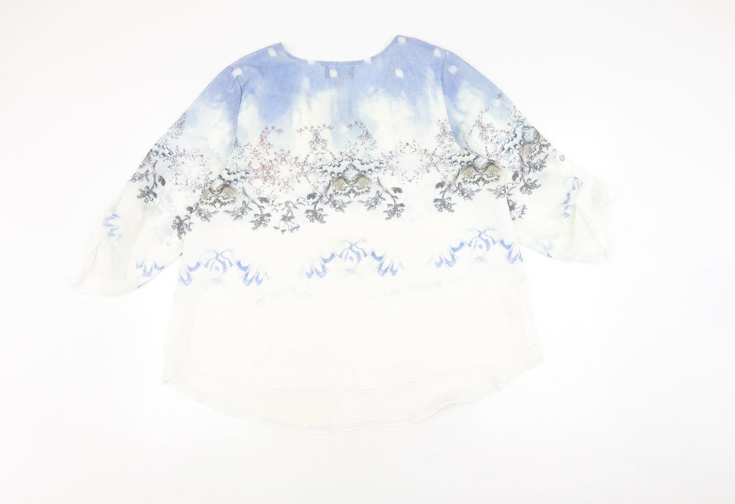 Saloos Women's White Floral 3/4 Sleeve Tunic Blouse Size 14