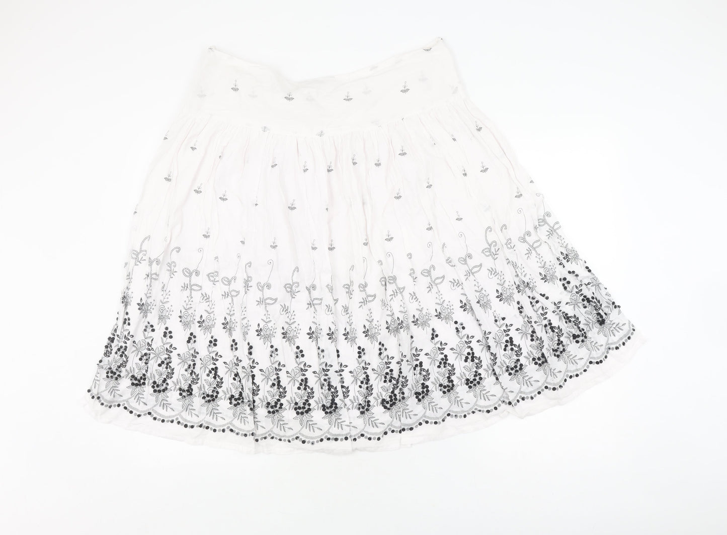 Topshop Women’s White Peasant Skirt Size 14 Embroidered