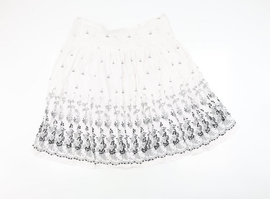 Topshop Women’s White Peasant Skirt Size 14 Embroidered