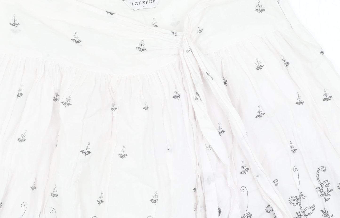 Topshop Women’s White Peasant Skirt Size 14 Embroidered