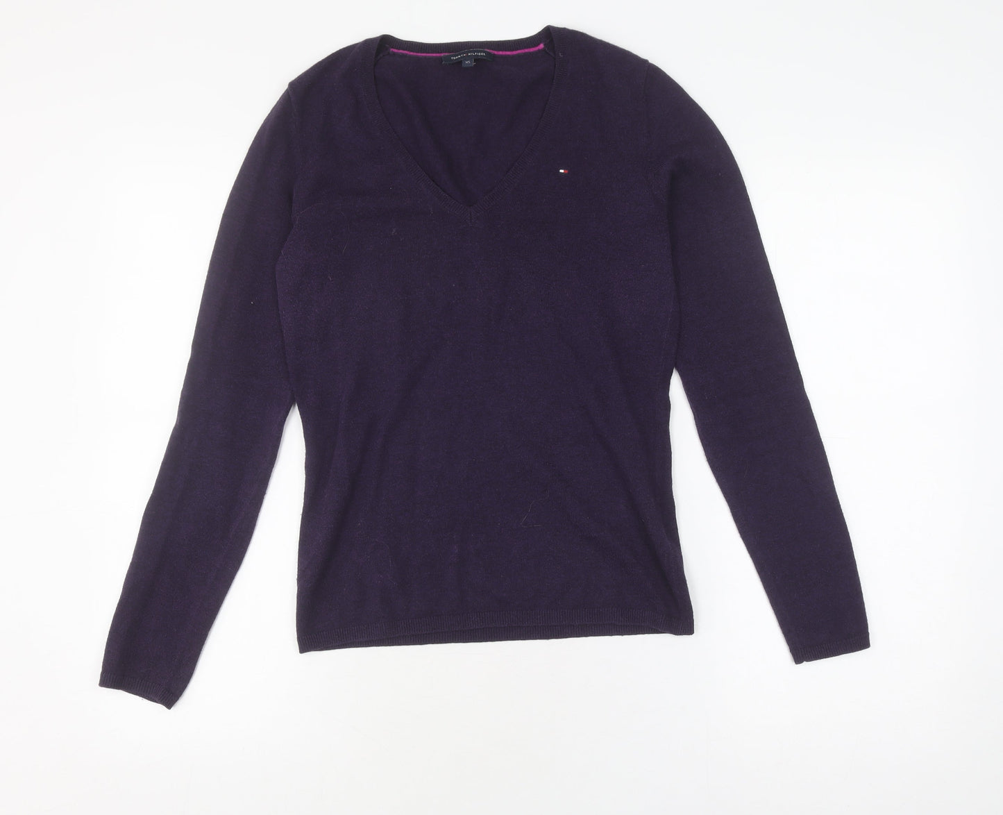 Tommy Hilfiger Women's Purple V-Neck Knit Jumper XS