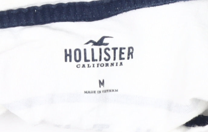 Hollister Men's White/Blue Henley T-Shirt M Logo