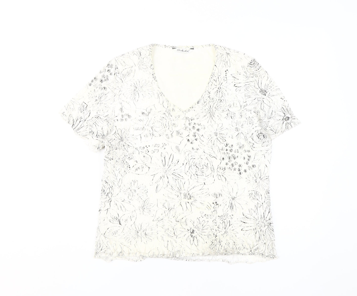 Berkertex Women's White Floral V-Neck T-Shirt Size 14