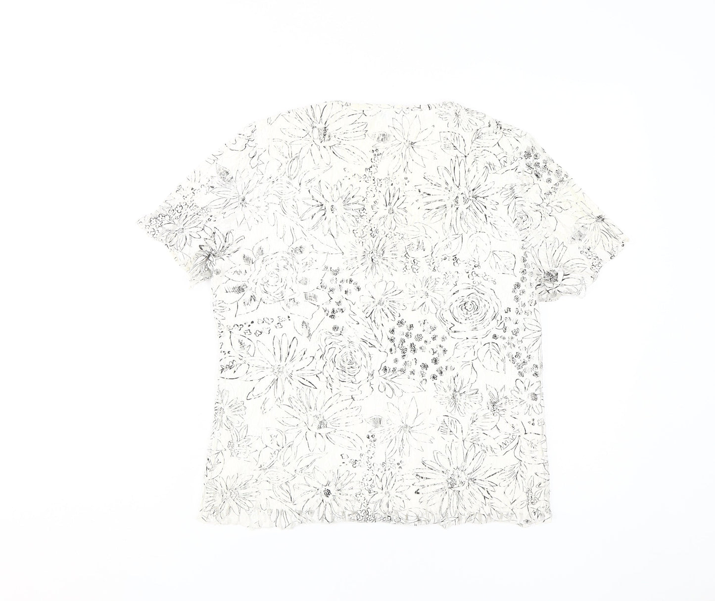 Berkertex Women's White Floral V-Neck T-Shirt Size 14