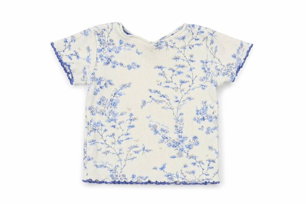 Front view of Baker by Ted Baker girls’ blue floral t-shirt, size 2-3, years