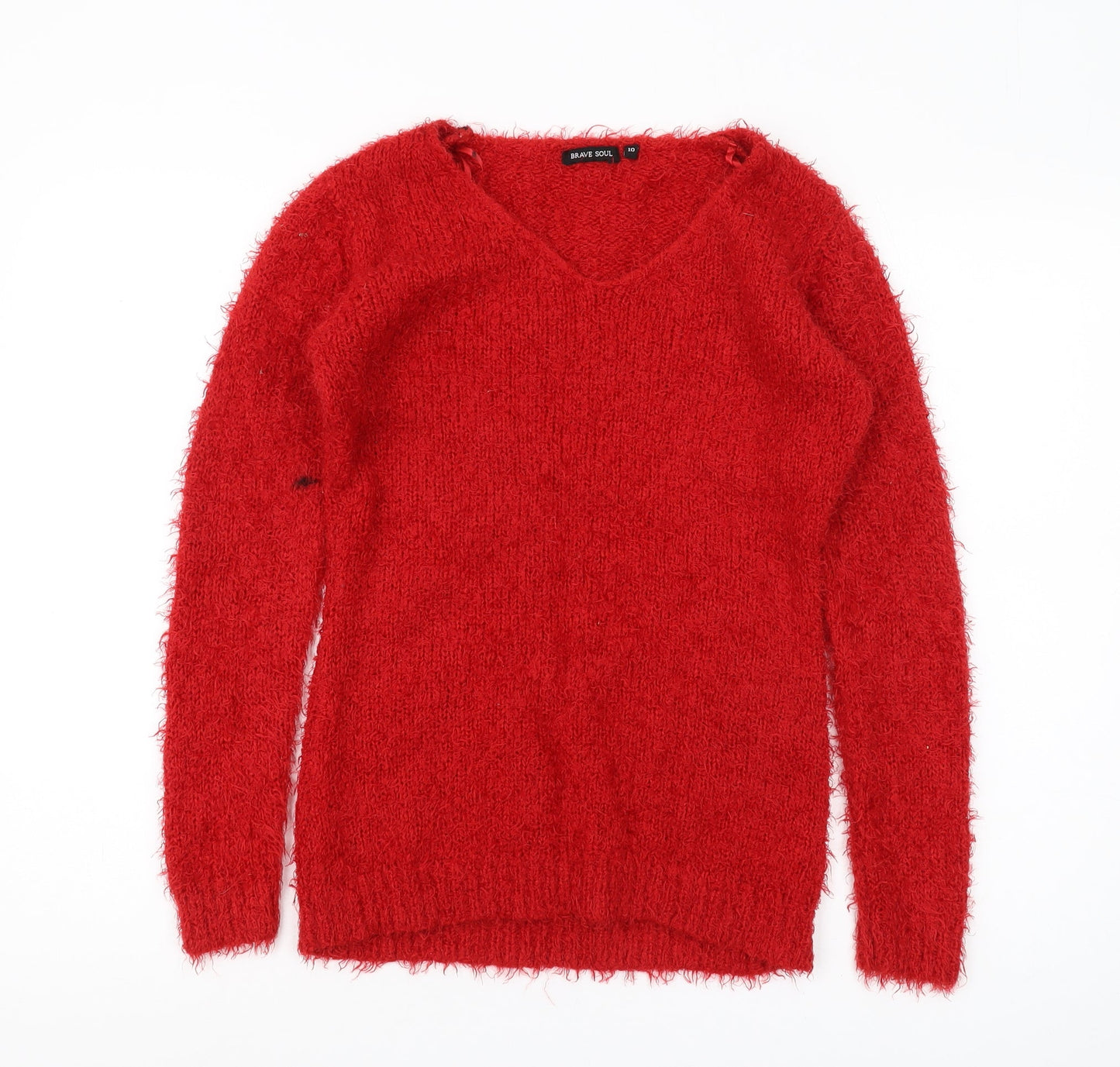 Brave Soul Women's Red V-Neck Pullover Jumper, Size 10