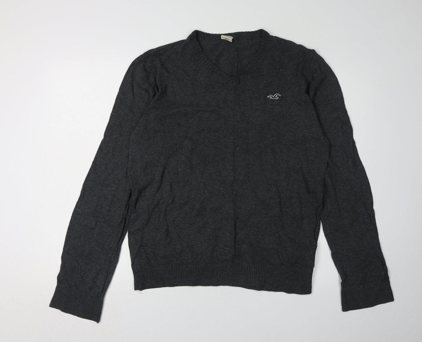 Hollister Men's Black V-Neck Pullover Jumper Size L