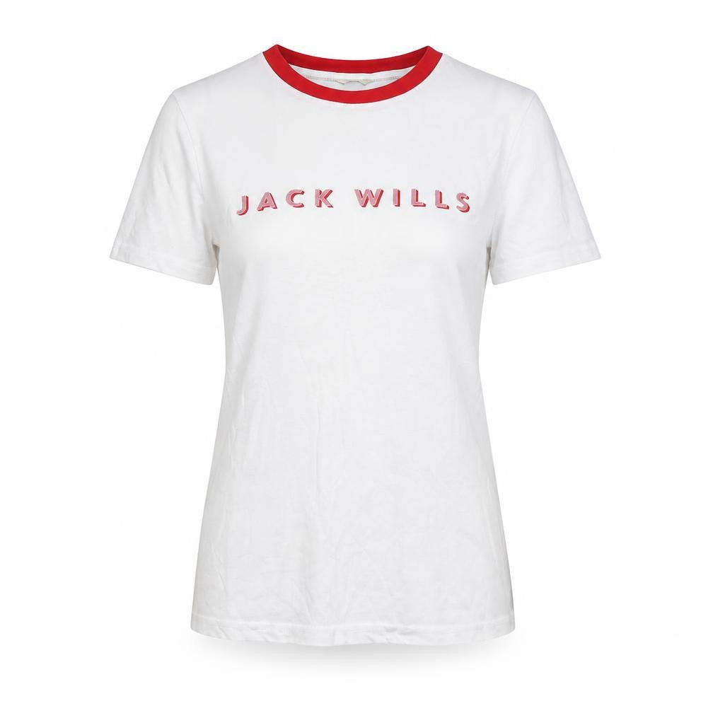 Womens UK Size 6 Jack Wills White Cotton Blend T-Shirt