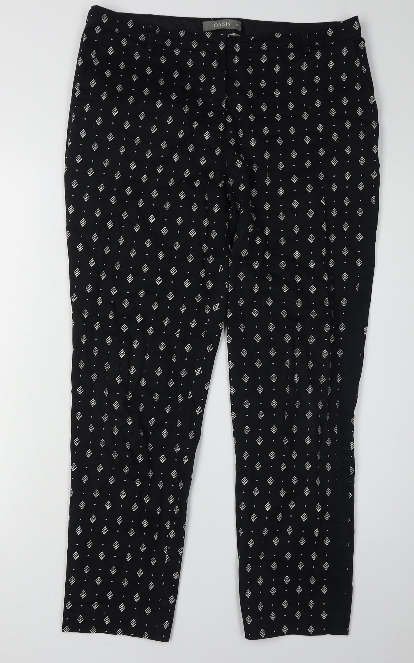 Oasis Women's Black Geometric Slim Trousers Size 12