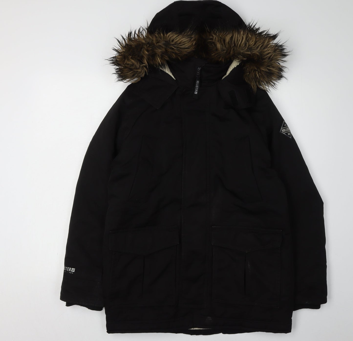 Hollister Men's Black XS Parka Jacket with Fur Trim