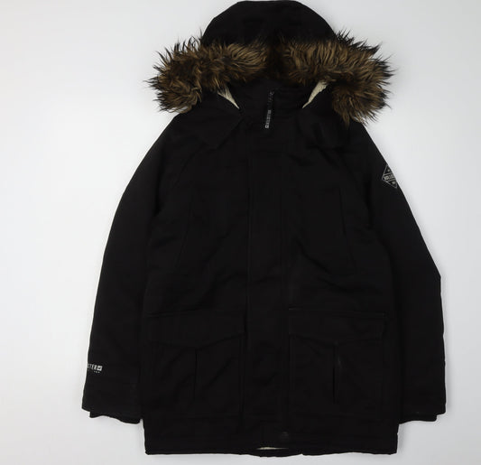 Hollister Men's Black XS Parka Jacket with Fur Trim