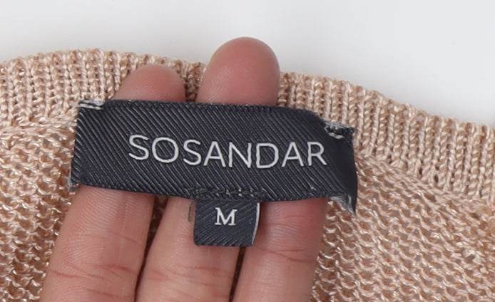 Sosandar Women's Beige Knit Crew Neck Jumper Medium