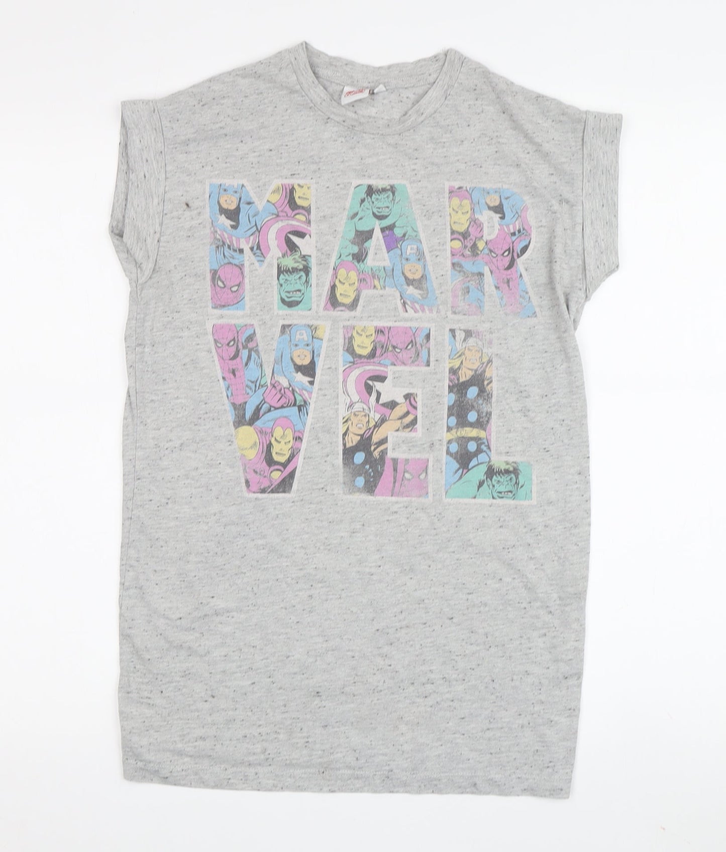 Marvel Grey Comic Theme Women's T-Shirt, Size 8