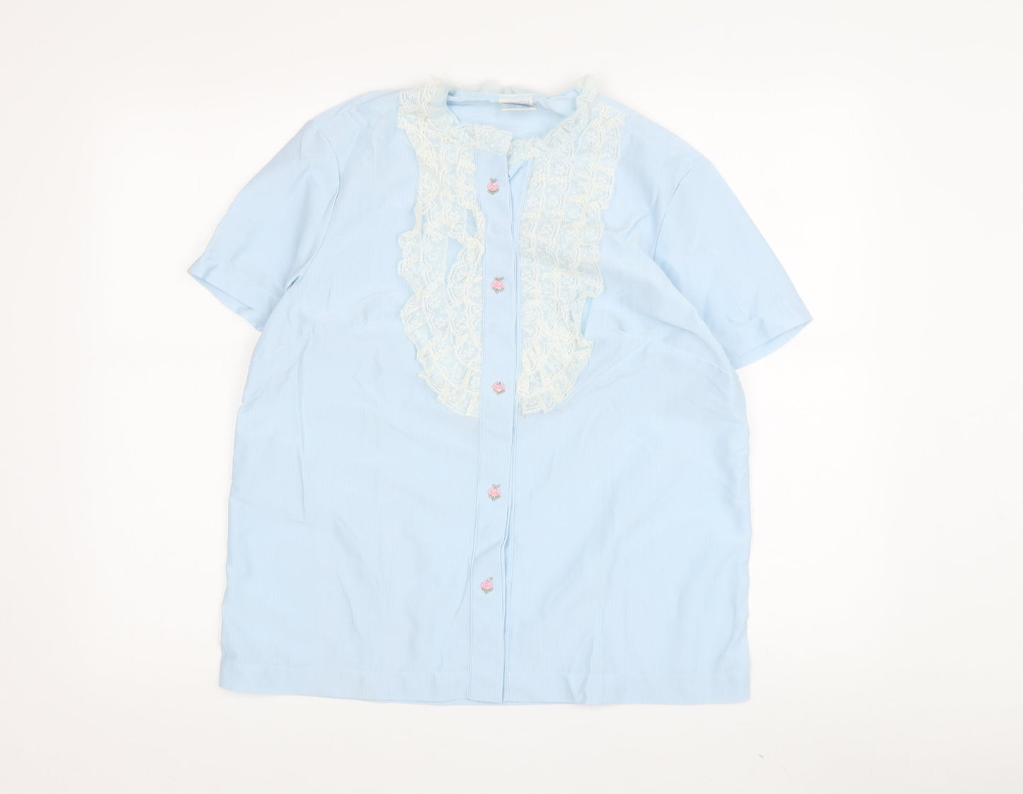 St Michael Blue Women's Blouse, Size 34 with Lace Accents