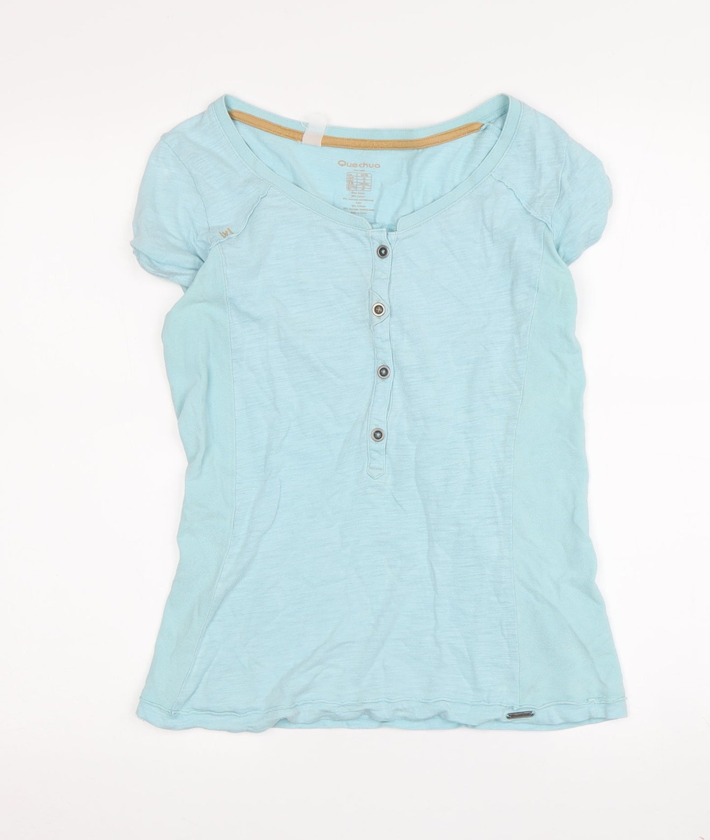 Quechua Women’s Blue T-Shirt, Size 10, Short Sleeve, Button