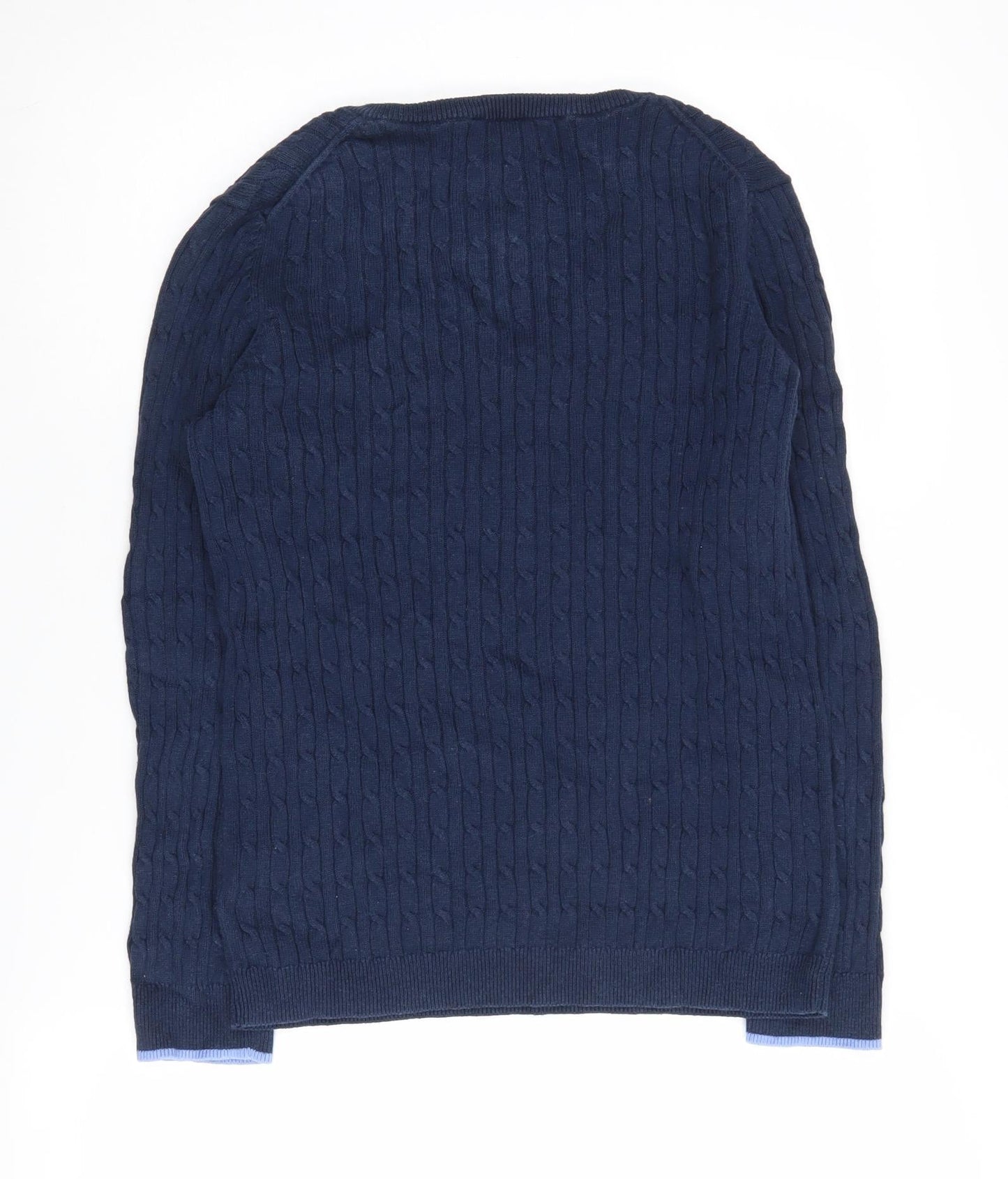 Crew Clothing Women's Blue Cable Knit V-Neck Jumper Size 12