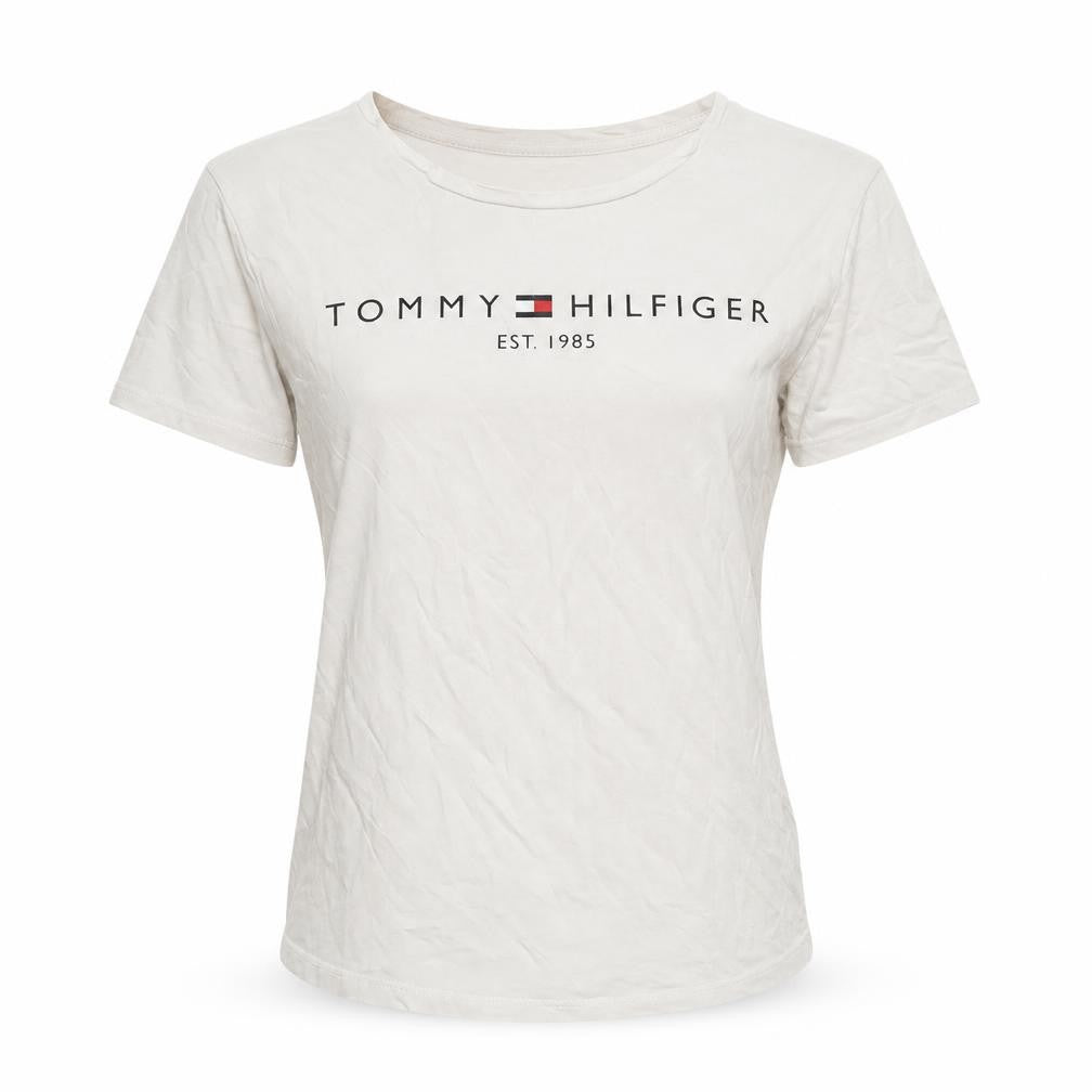 Front view of Tommy Hilfiger girls’ white t-shirt, size 12, years cotton logo