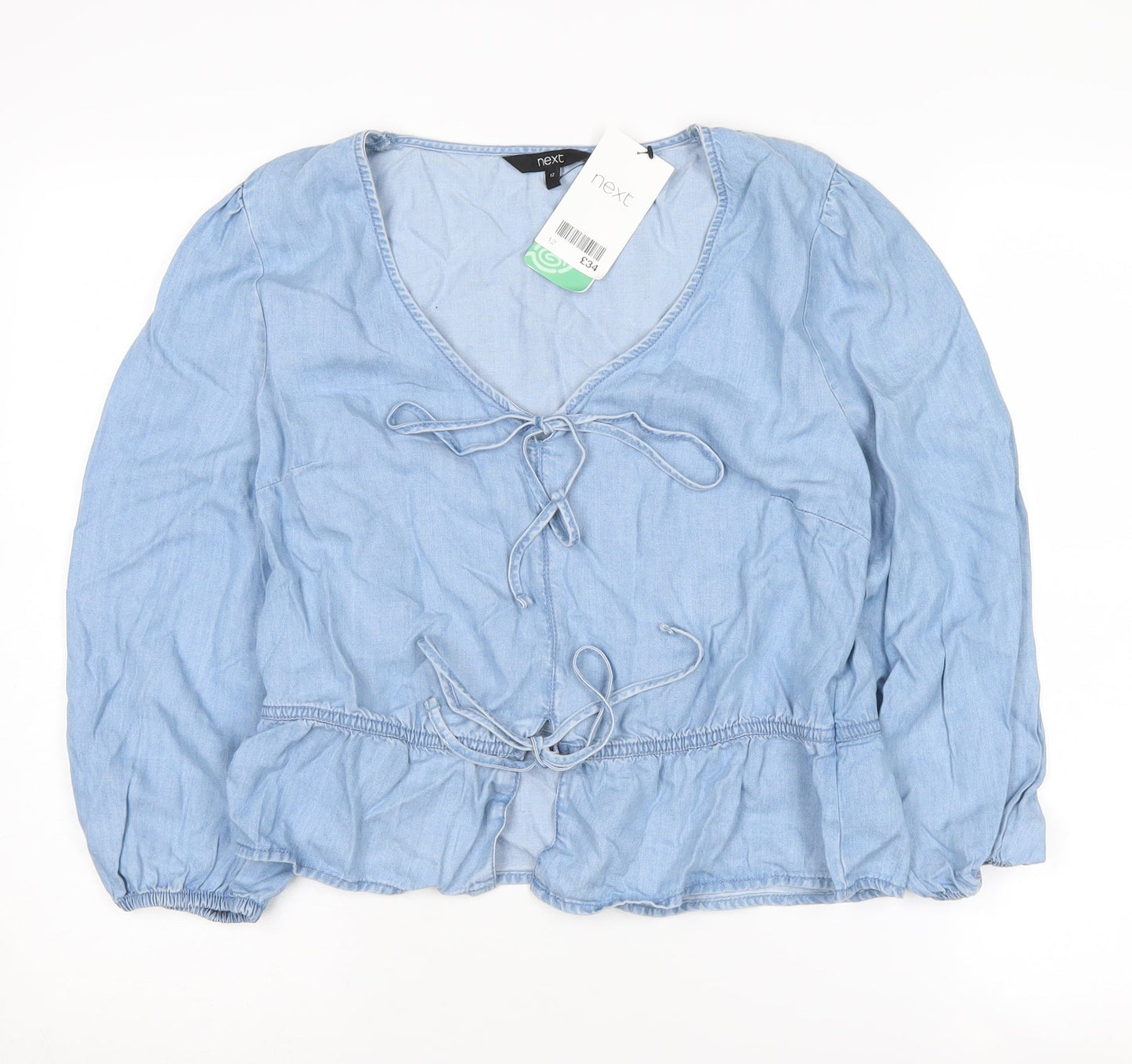 Next Women's Blue Tunic Blouse, Size 12, V-Neck, Casual