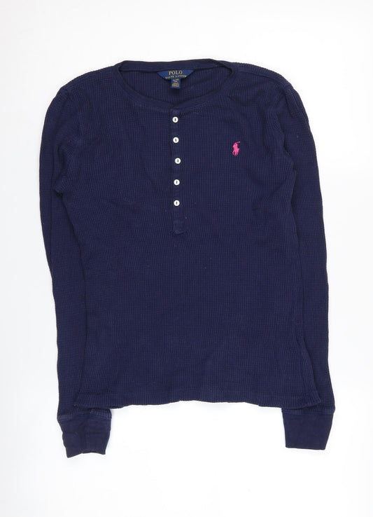 Polo Ralph Lauren Women's XL Blue Cotton Henley Jumper