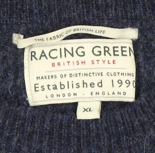 Racing Green Unisex Blue Lambswool Pullover XL Jumper