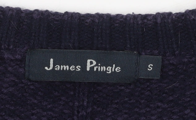James Pringle Men's Black V-Neck Cable-Knit Pullover - Size S