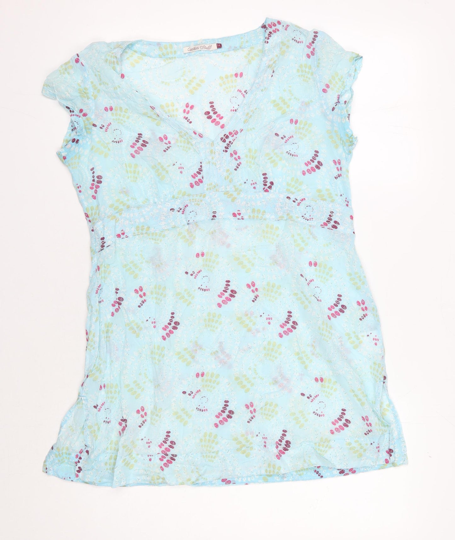White Stuff Women's Blue Geometric T-Shirt Dress, Size 14