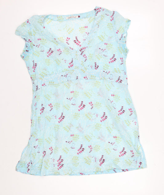White Stuff Women's Blue Geometric T-Shirt Dress, Size 14