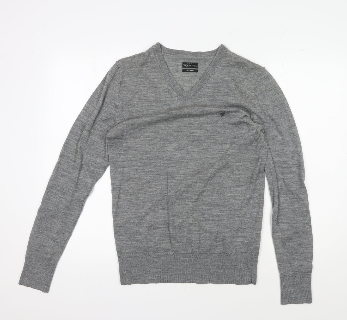 AllSaints Men's Grey Wool Pullover Jumper, Medium