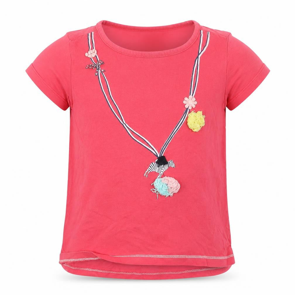 Front view of s.Oliver girls’ pink cotton embroidered t-shirt, 3-4 years