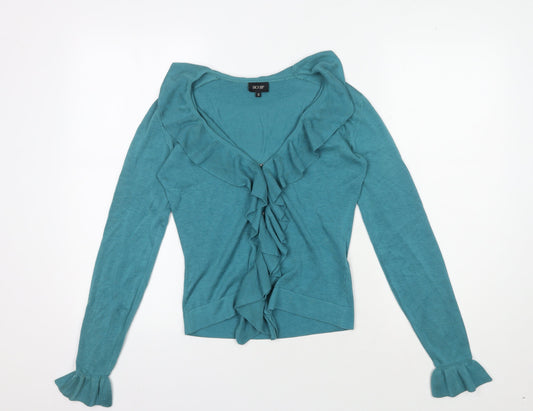 Hobbs Women's Blue Cardigan Ruffle V-Neck Size 8