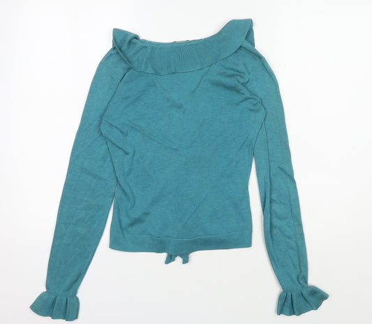 Hobbs Women's Blue Cardigan Ruffle V-Neck Size 8